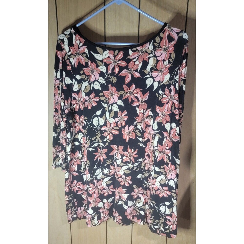 J Jill Wearever Collection Womens Petite Size Large Black Botanical Floral Tunic